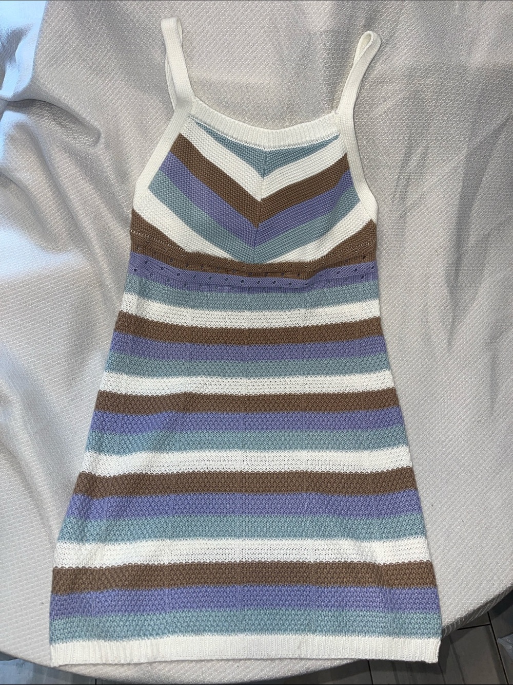 Striped Knit Spaghetti-Strap Kids Dress in White, Brown, Blue & Lavender